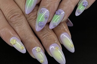 Pose américaine avec nail art pour les mains chez BadPeach Nails à Magenta (51)